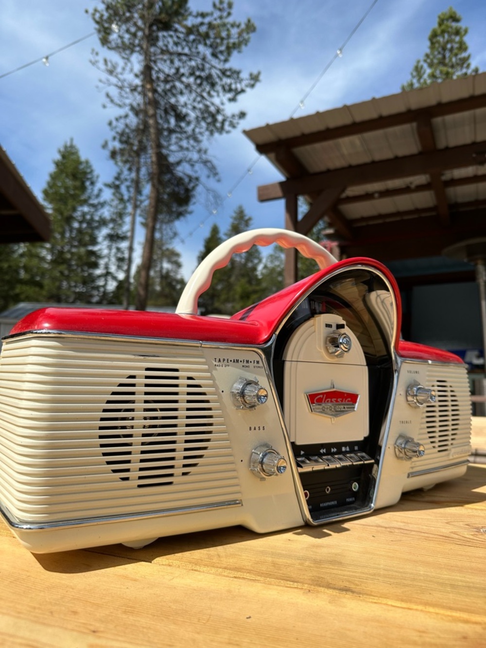 Antique 1991 Retro Radio Cassette Player Red Cream Color Vintage